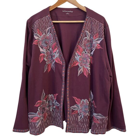 Soft Surroundings Playa Embroidered Jacket 2X Floral Beaded Open Cardigan - Picture 1 of 15